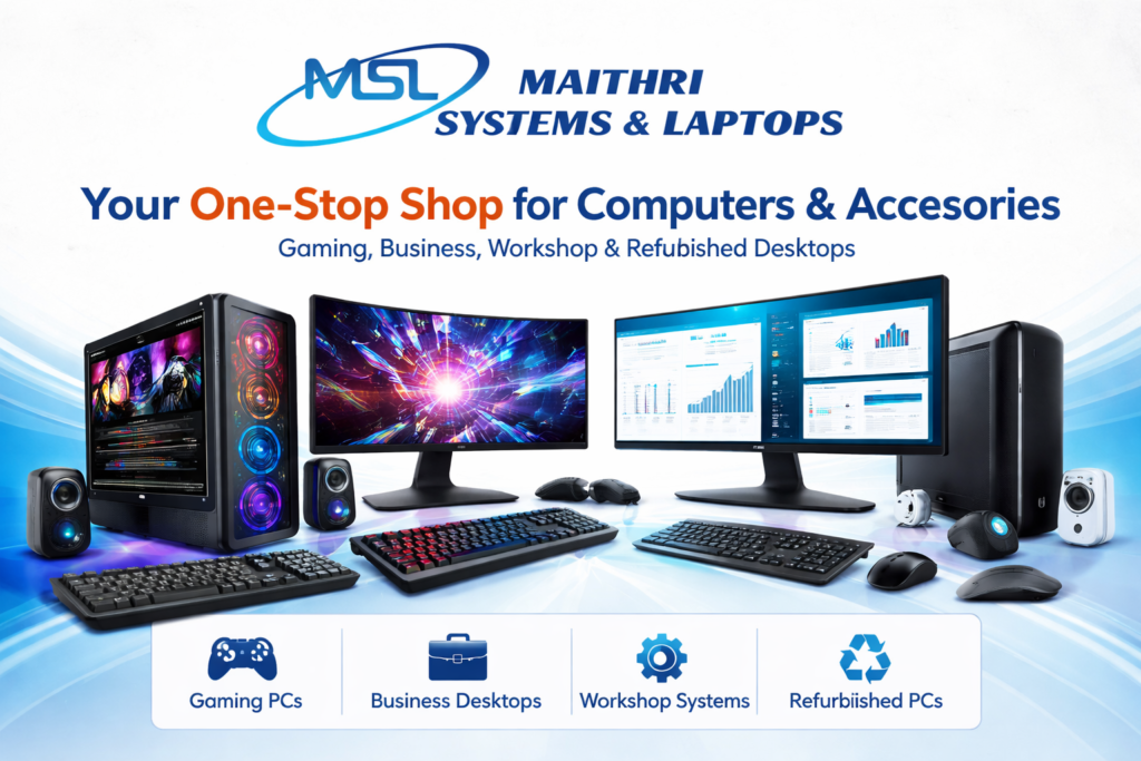 Home your one stop computer shop promotional graphic
